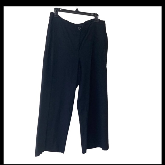 Eileen Fisher Women Black Wide Leg Cropped High Rise academia Pants Size 12 - Picture 1 of 14
